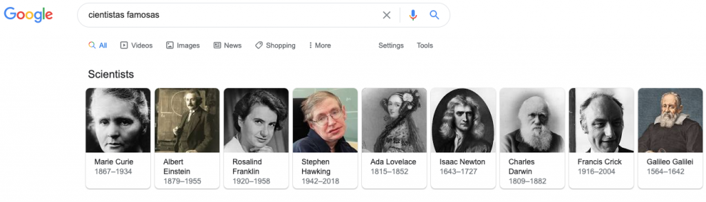 resultado da pesquisa no google para cientistas famosas