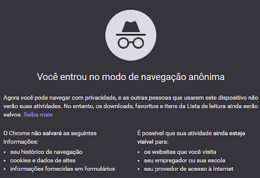 aba anônima do Chrome